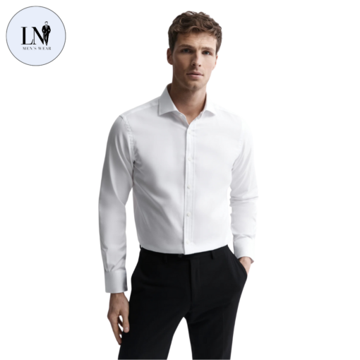 Non-Iron White Twill Slim Fit Single Cuff Classic Collar Shirt