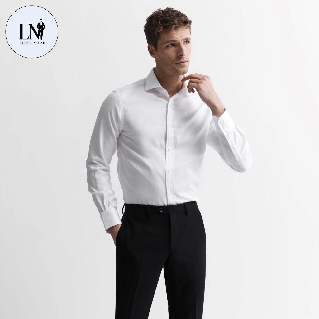 Non-Iron White Twill Slim Fit Single Cuff Classic Collar Shirt