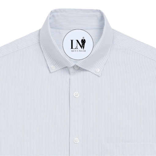 Light Blue Stripe Oxford Slim Fit Button Down Collar Casual Shirt