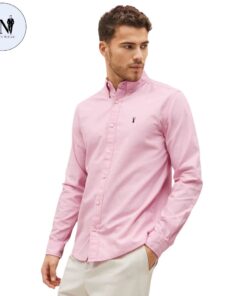 Pink Regular Fit Long Sleeve Oxford 100% Cotton Shirt