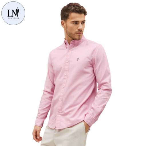 Pink Regular Fit Long Sleeve Oxford 100% Cotton Shirt