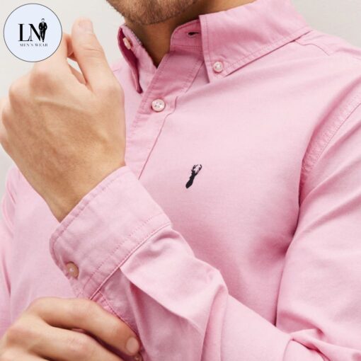 Pink Regular Fit Long Sleeve Oxford 100% Cotton Shirt