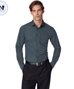 Petrol Blue Slim Fit Easy Care Single Cuff Shirt