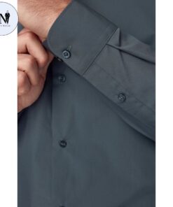 Petrol Blue Slim Fit Easy Care Single Cuff Shirt