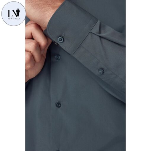 Petrol Blue Slim Fit Easy Care Single Cuff Shirt